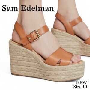 Sam Edelman Maura Espadrille Tan Leather Wedge Sandals Size 10 NEW